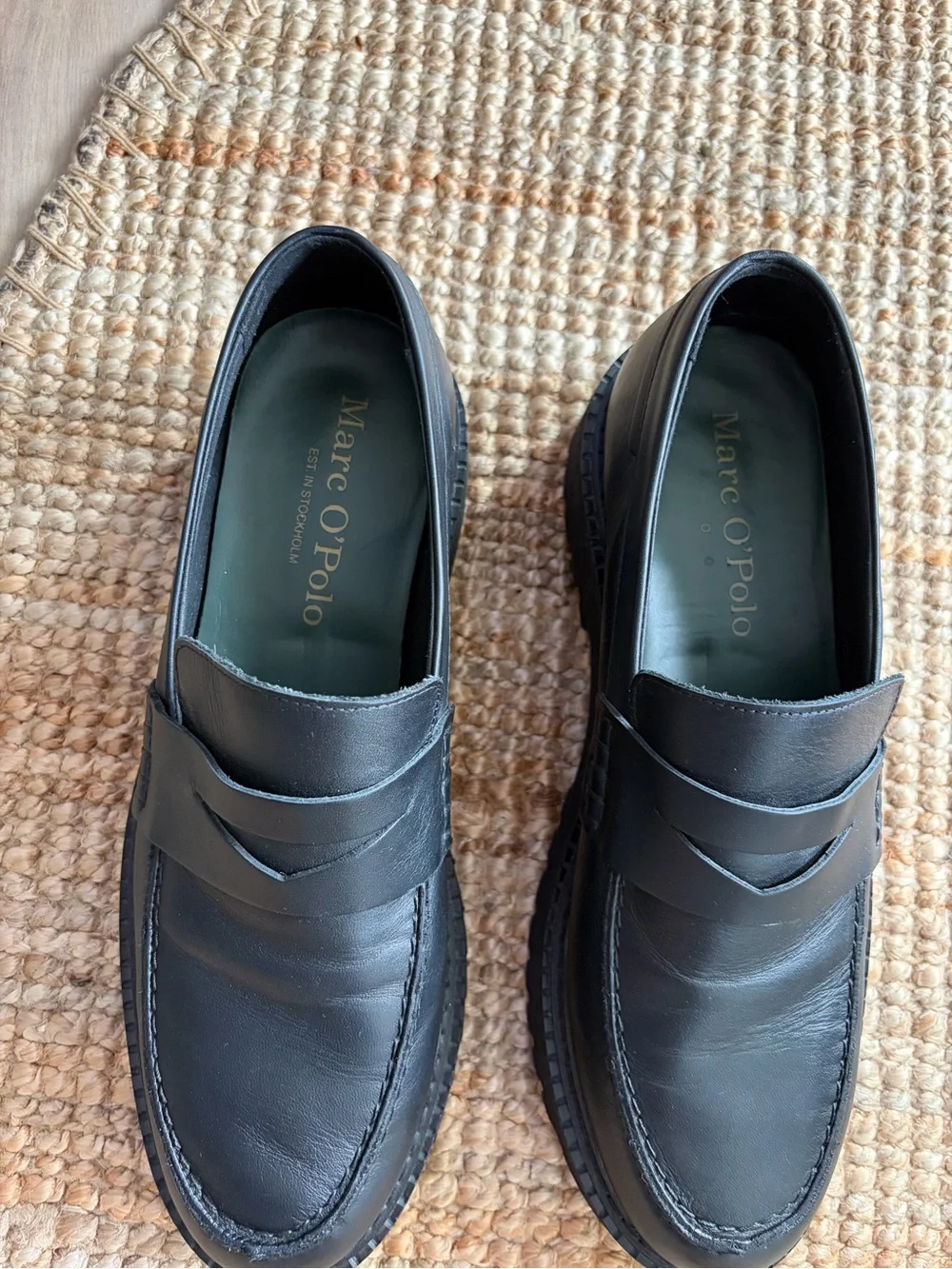 Black Leather Penny Loafers for Men
